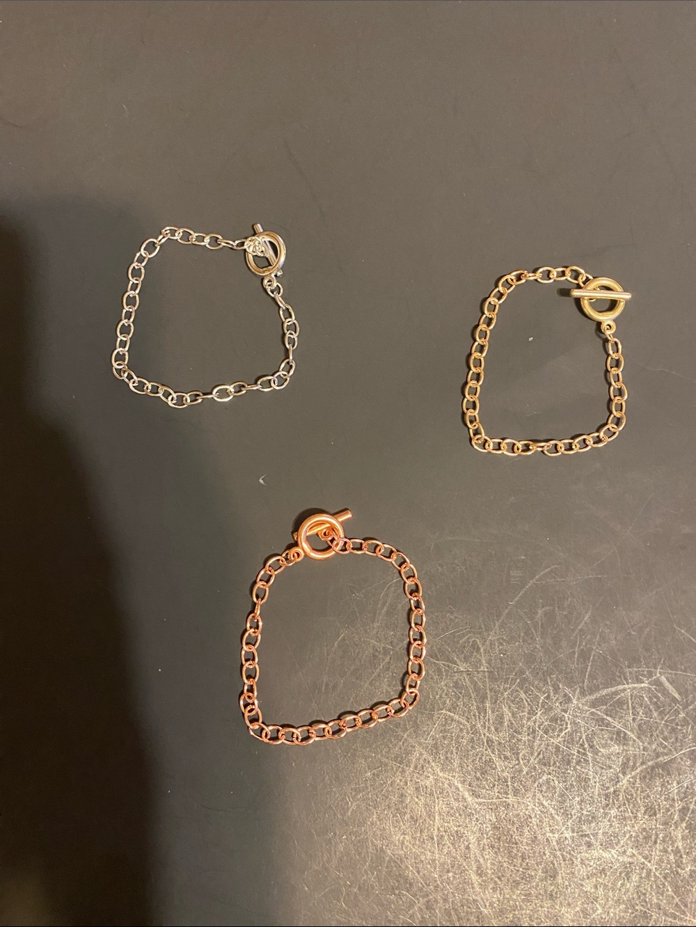Gold, Rose Gold & Silver Chain Toggle Bracelet Set - Women Jewelry